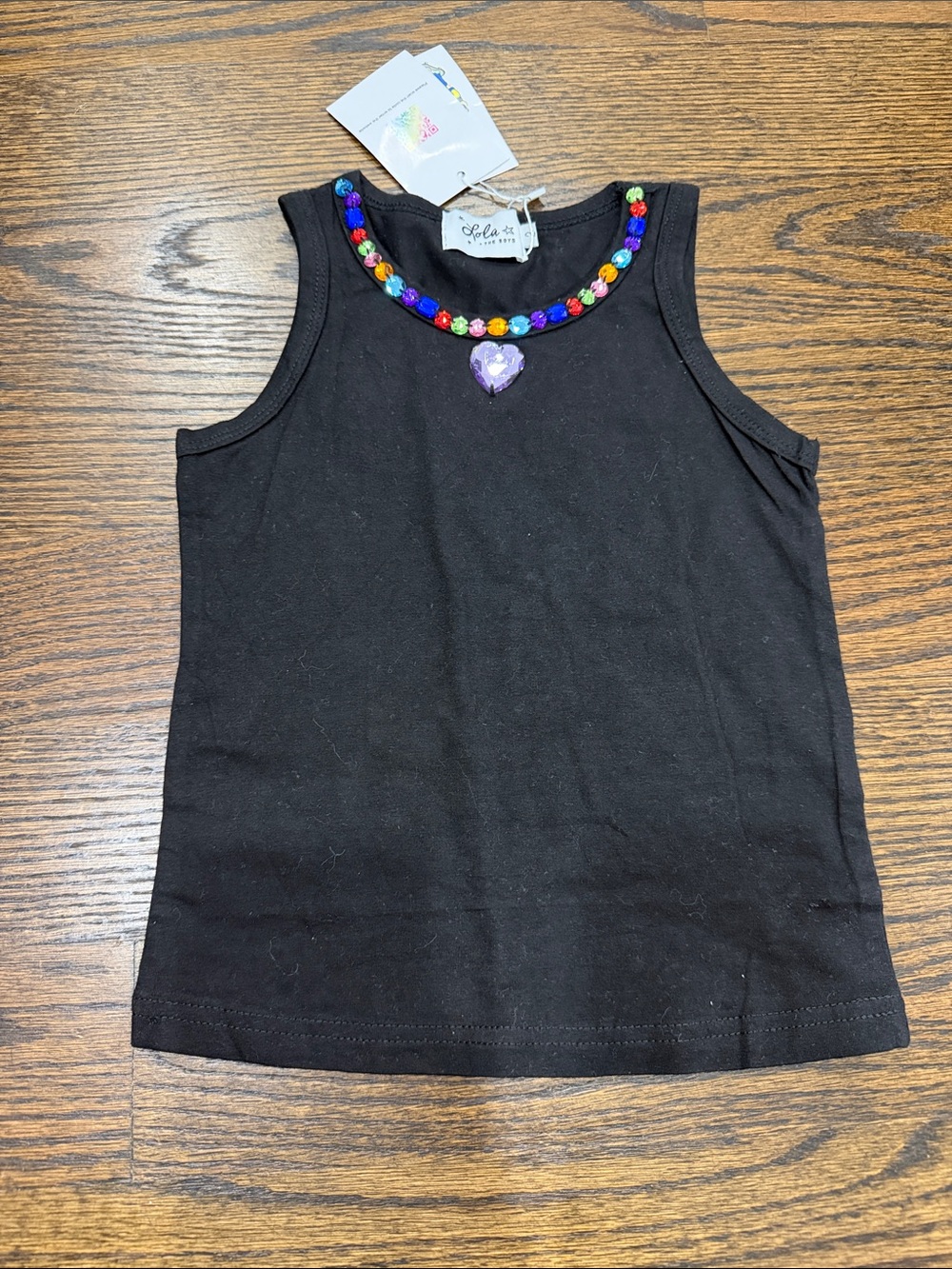 Lola + The Boys Black Tank Top with Multicolor Beaded Neckline